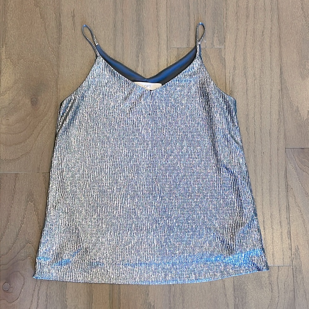 LOFT Petite Silver Strappy Cami - Size XSP
